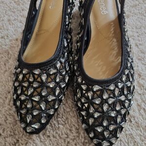 J.Renee Black Embellished Heels Size 9 Rhinestone Slingback. New With Box. Comfy